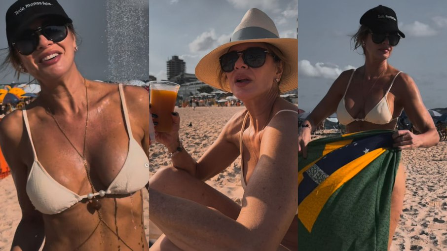 Luciana Gimenez toma sol em Ipanema após o Carnaval