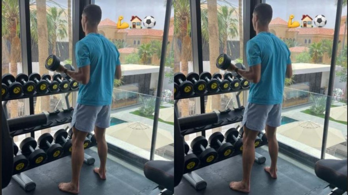 Cristiano Ronaldo se exercita na academia de sua mansão Cristiano Ronaldo se exercita na academia de sua mansão