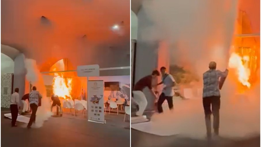 Imprensa internacional repercute incêndio na Zona Azul da COP30. Imprensa internacional repercute incêndio na Zona Azul da COP30.