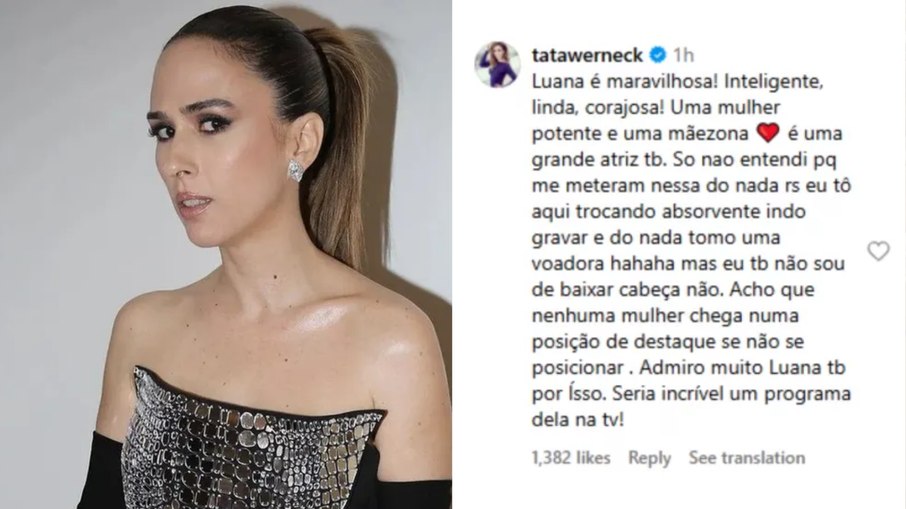 Tatá Werneck se pronunciou sobre a sugestão de ser substituída por Piovani. Tatá Werneck se pronunciou sobre a sugestão de ser substituída por Piovani.