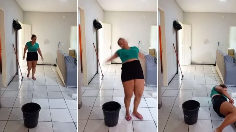 Jovem fez sucesso nas redes sociais após postar vídeo levando tombo enquanto limpava a casa