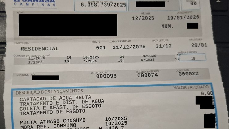Sanasa corrige erro e reemite contas da Tarifa Social em Campinas