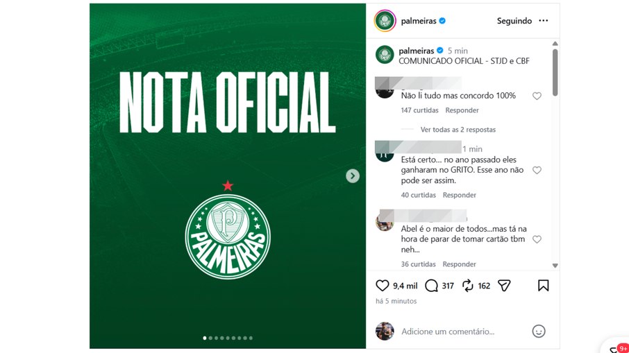 Nota oficial Palmeiras Nota oficial Palmeiras