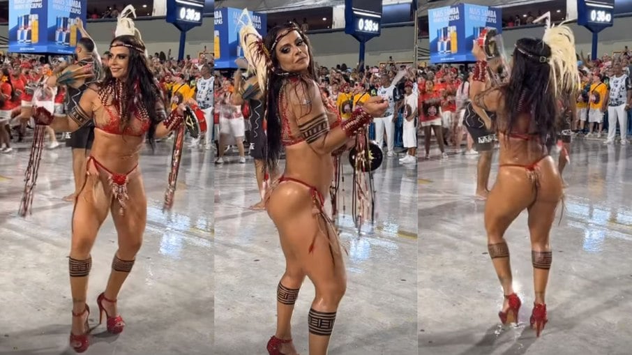 Viviane Araújo em ensaio de Carnaval na Sapucaí
