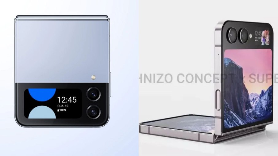 Galaxy Z Flip 4 (esquerda) e renderização do Galaxy Z Flip 5 (direita)