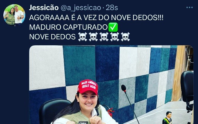 Publicação da vereadora Jessicão na rede social X (antigo Twitter)