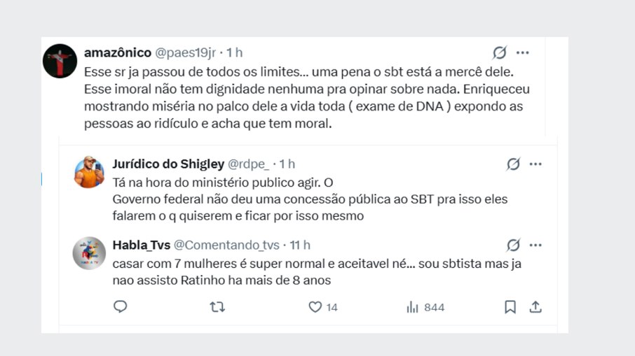 Público critica ratinho nas redes sociais