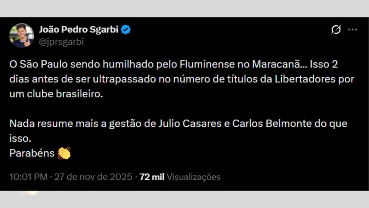 Sgarbi detona presidente do So Paulo aps goleada do Flu