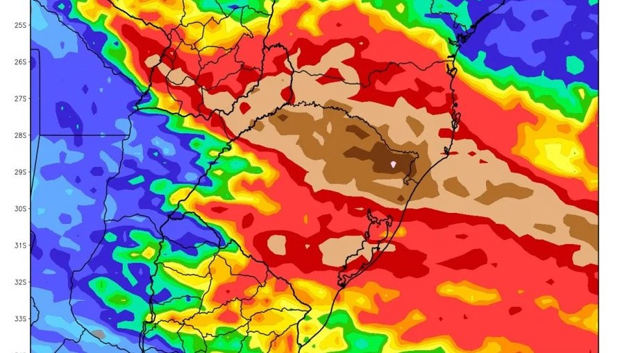 Mapa meteorológico aponta chuva excessiva na região Sul do Brasil Mapa meteorológico aponta chuva excessiva na região Sul do Brasil