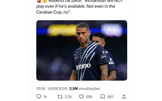 Richarlison não terá chances no time profissional dos Spurs