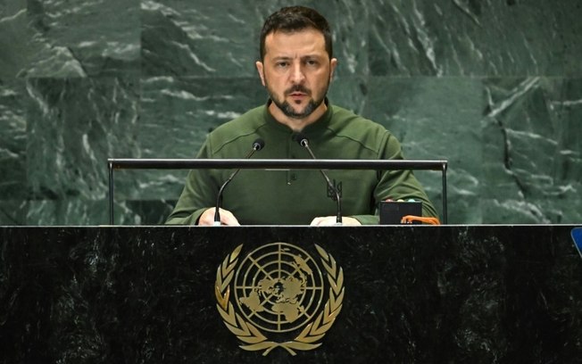 O presidente ucraniano, Volodímir Zelensky, durante a Cúpula do Futuro, na ONU, em 23 de setembro de 2024