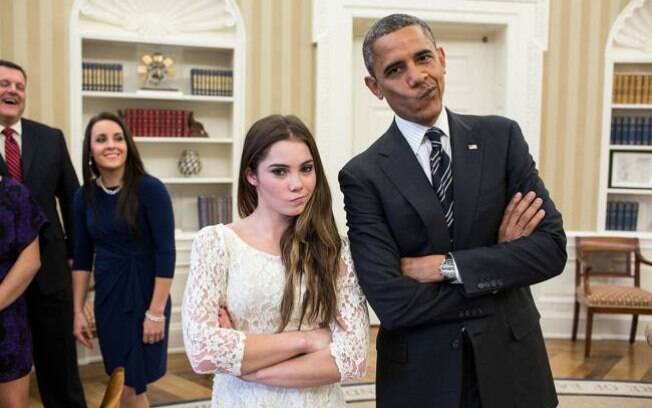 McKayla Maroney faz sua tradicional careta ao lado de Barack Obama
