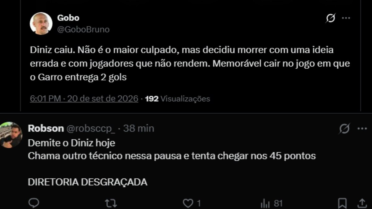 Torcida do Corinthians pede demissão de Diniz após nova derrota Torcida do Corinthians pede demissão de Diniz após nova derrota