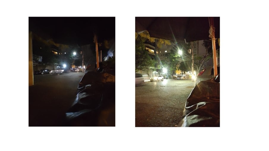 Philco HIT P13: à esquerda, foto com a configuração padrão; à direita, com o efeito noturno