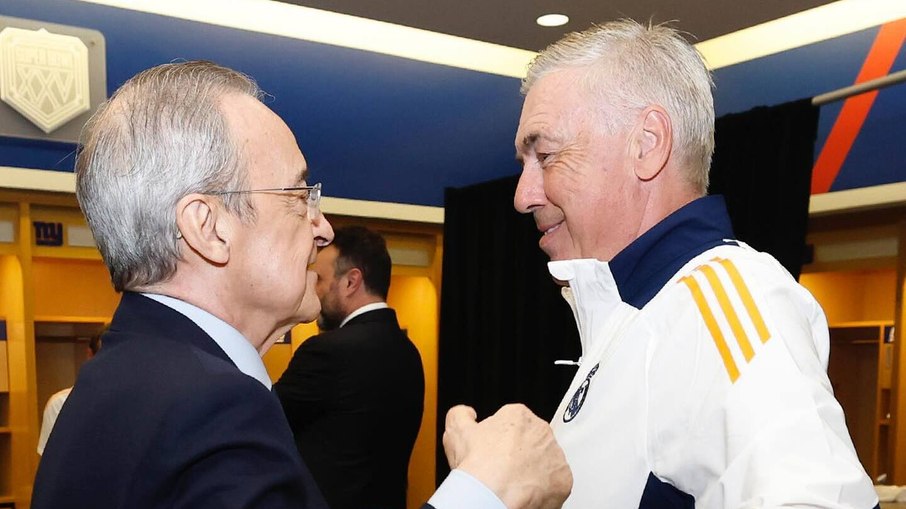 Florentino Perez, presidente, e Carlo Ancelotti, treinador do Real Madrid