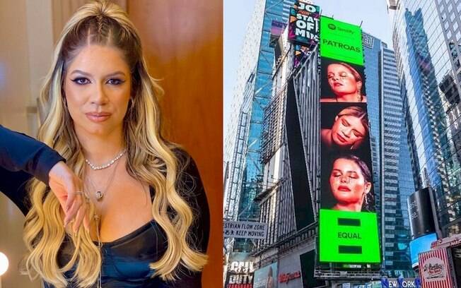 Marília Mendonça se emociona com outdoor gigante na Times Square, em Nova York