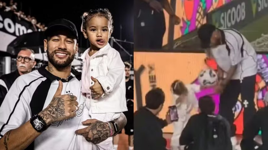 Filha de Neymar sai chorando após levar bolada em Santos x Corinthians