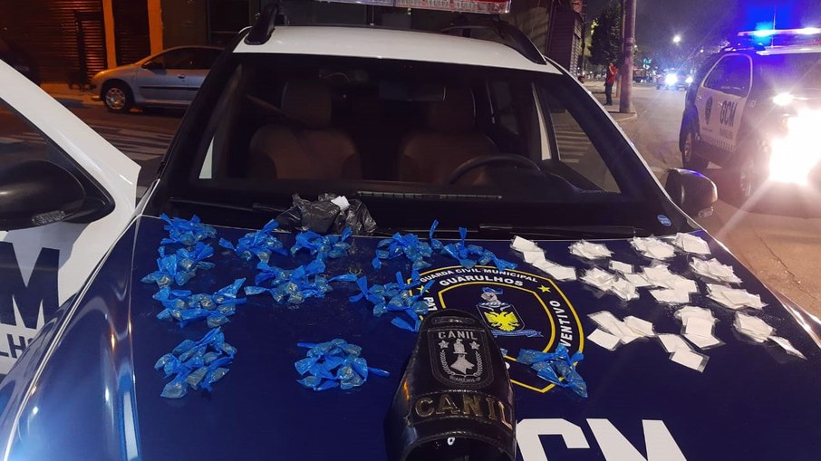 Na sacola foram encontradas 110 embalagens contendo cocaína e 120 com maconha, além de 1.337 reais em espécie.