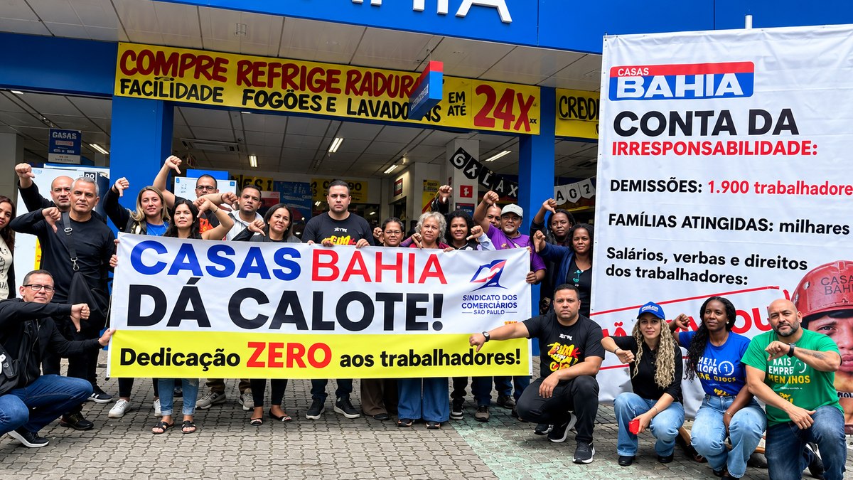 Trabalhadores protestam contra falta de pagamento do Grupo Casas Bahia