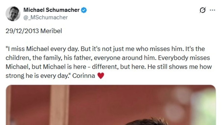 Esposa de Schumacher homenageia piloto: 