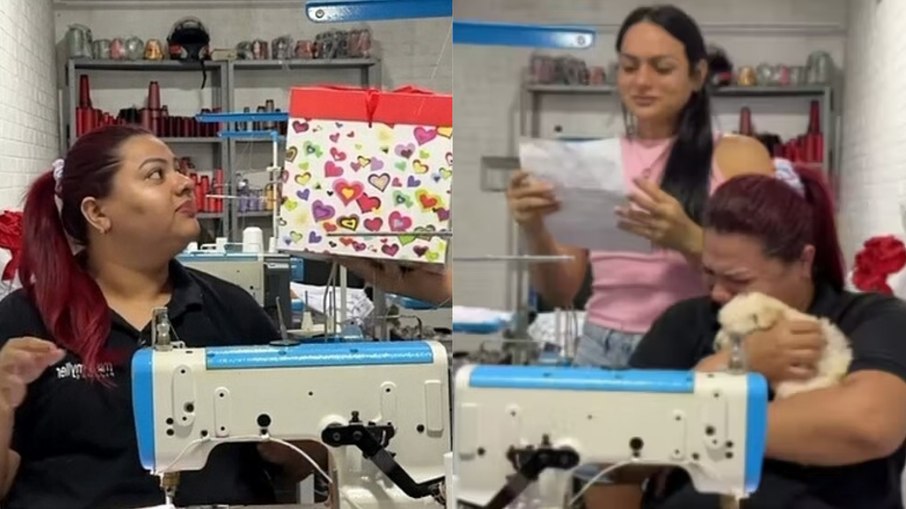 Chefe surpreende funcionária com cachorrinha após perda de pet Chefe surpreende funcionária com cachorrinha após perda de pet