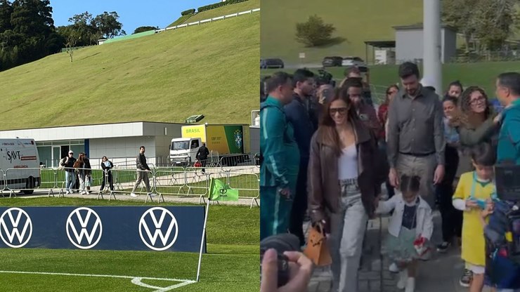 Esposa e filhas de Neymar chegam de helicóptero à Granja Comary