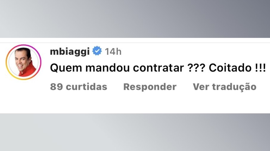 Print do comentário de Marco Antonio de Biaggi no Instagram