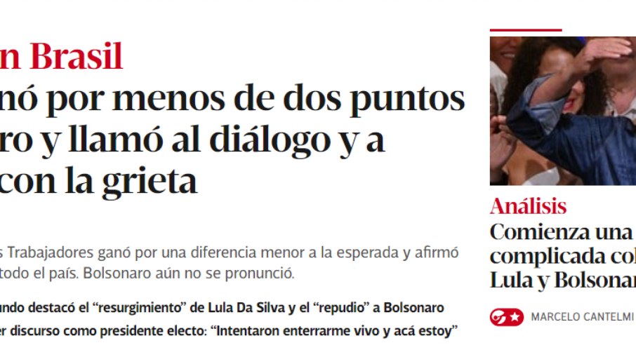 Clarín, jornal argentino, repercute vitória de Lula 