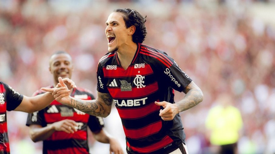 Pedro comemora gol da vitória do Flamengo contra o Corinthians Pedro comemora gol da vitória do Flamengo contra o Corinthians