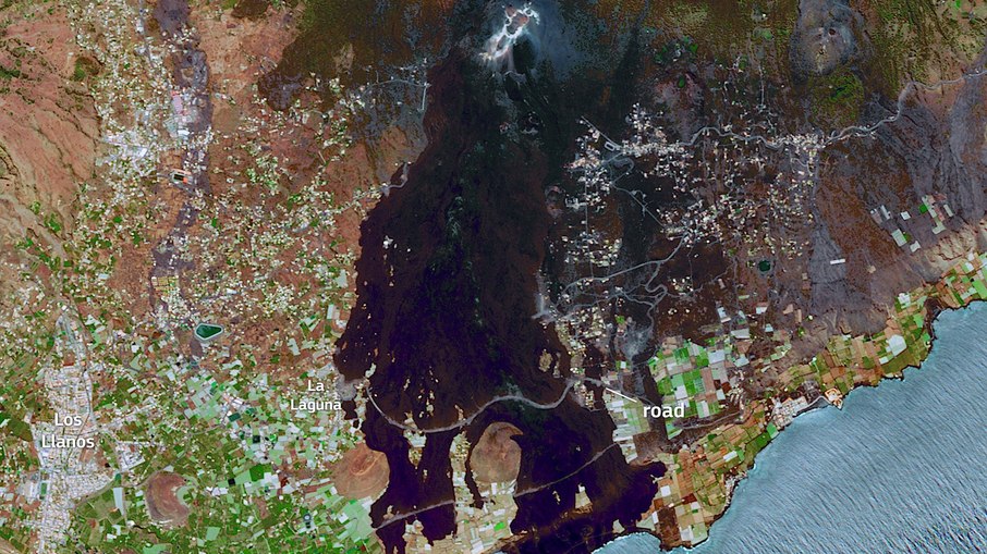 Cumbre Vieja visto de um satélite após meses da última erupção