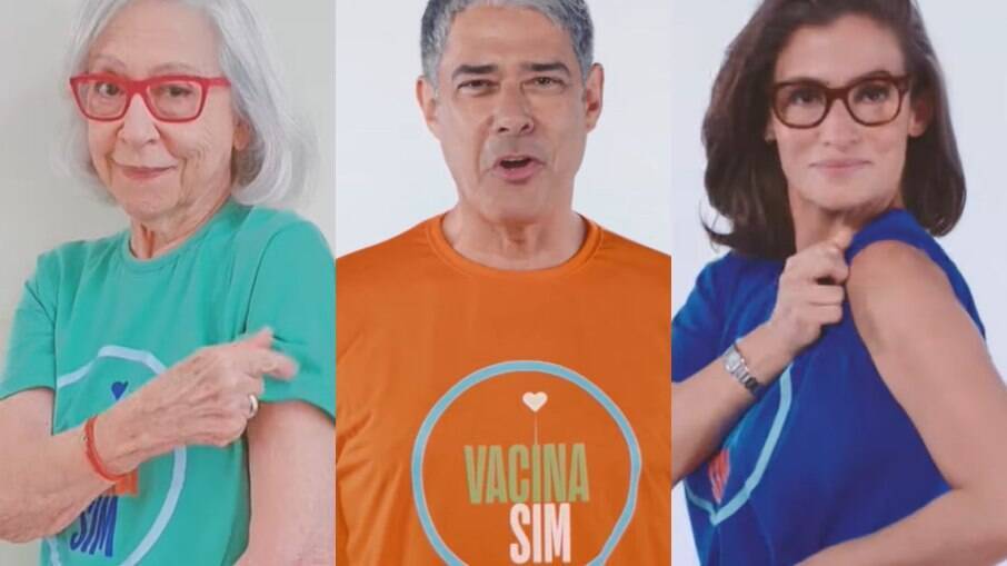 Fernanda Montenegro, William Bonner e Renata Vasconcellos protagonizaram a campanha Vacina Sim, da Globo