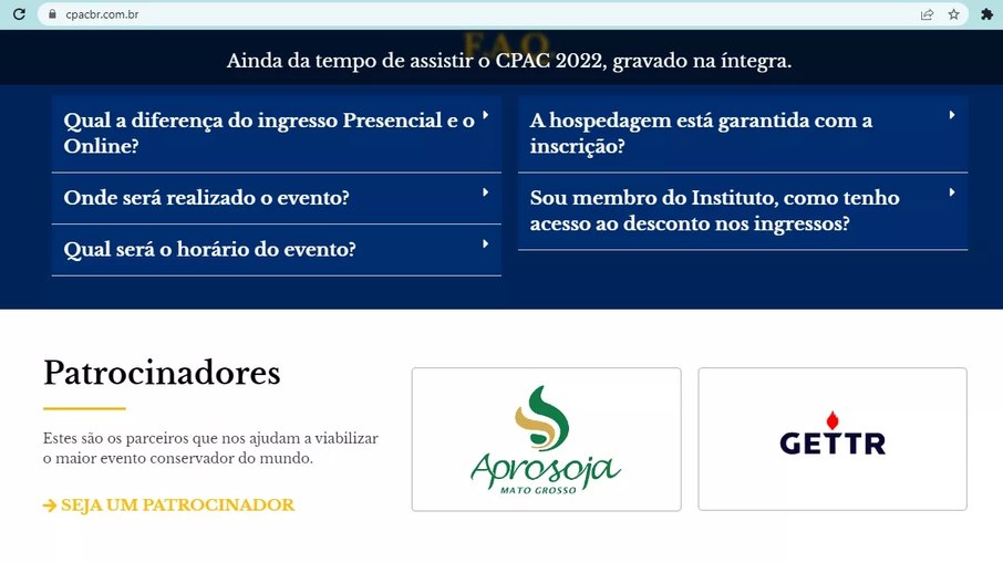 Gettr patrocinou as edições de 2021 e 2022 do CPAC Brasil, evento conservador organizado pelo Instituto Conservador Liberal (ICL), do deputado federal Eduardo Bolsonaro