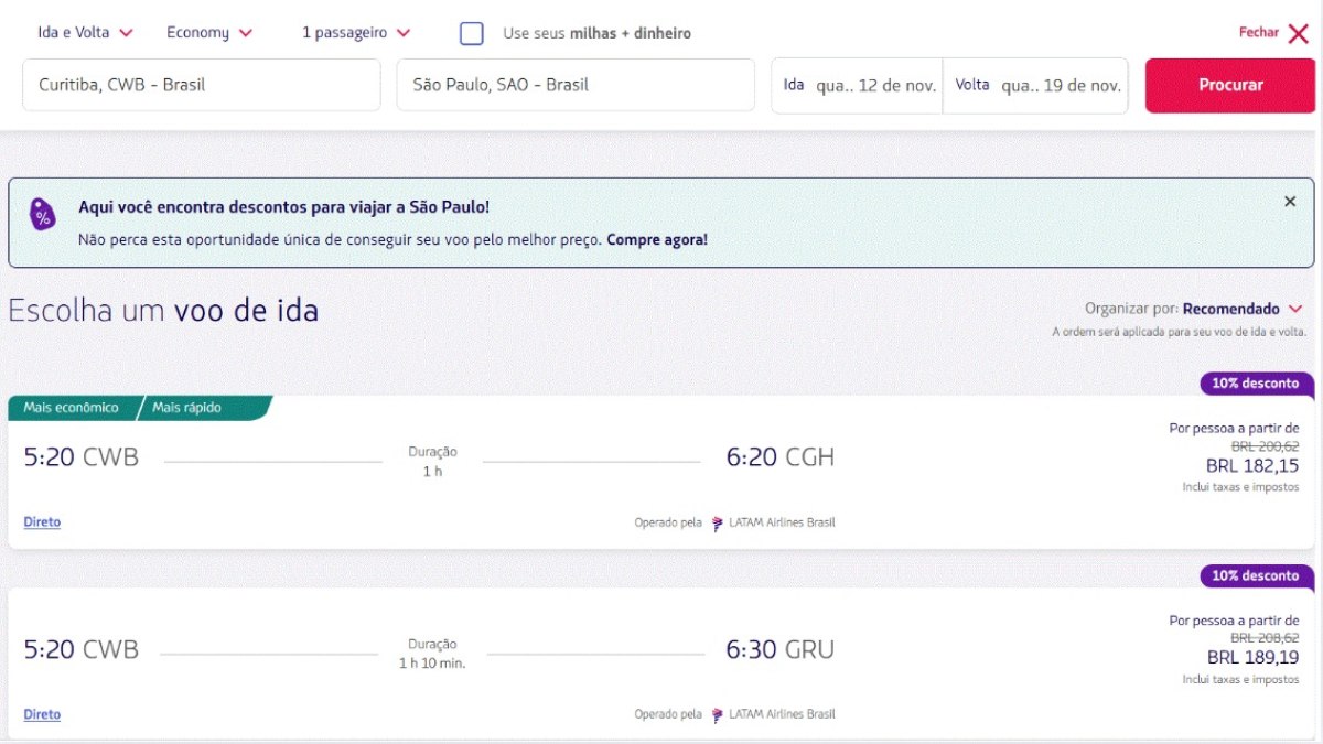 Passagens aéreas de Curitiba para São Paulo