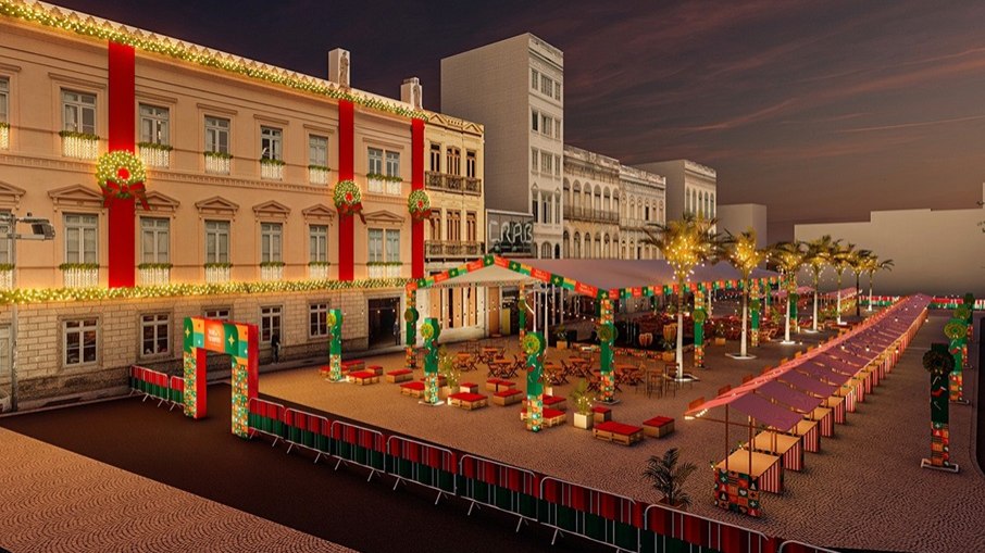 Projeção de como ficará a Praça Tiradentes durante a feira de Natal