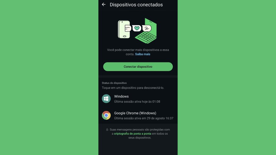 É possível conferir acesso ao WhatsApp na opção É possível conferir acesso ao WhatsApp na opção