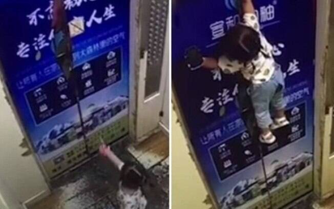 A criança foi puxada do chão do elevador em direção ao teto e ficou suspensa no ar pelo braço