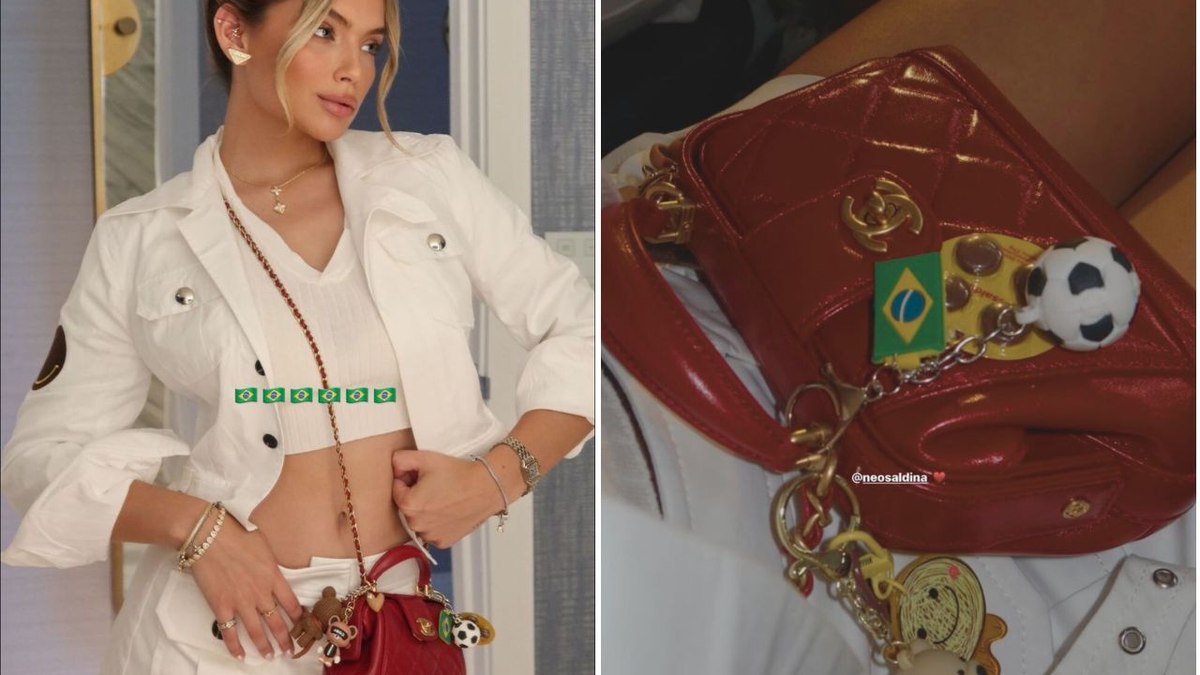 Namorada de Endrick, Gabriely Miranda usa bolsa da Chanel para assistir jogo da seleção