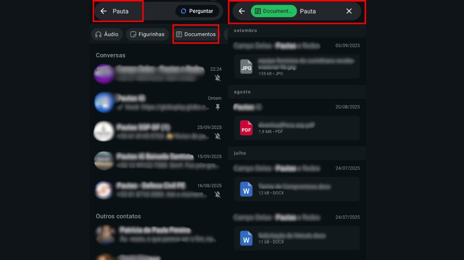 Pesquisa por arquivos na busca do WhatsApp