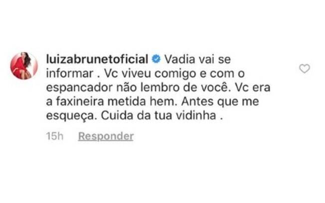 Internauta compartilhou comentário feito por Luiza Brunet nas redes sociais