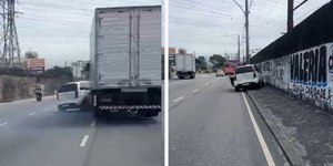 Vídeo: carro é arrastado por caminhão em briga de trânsito no Rio