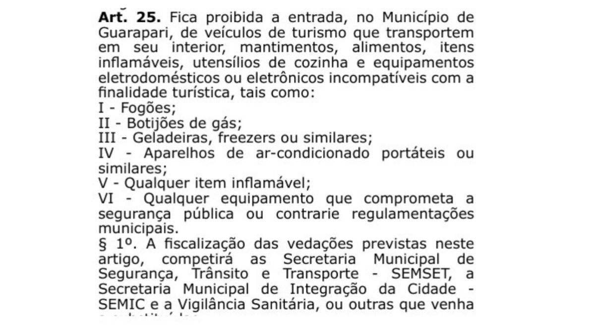 Trecho do decreto da Prefeitura de Guarapari Trecho do decreto da Prefeitura de Guarapari