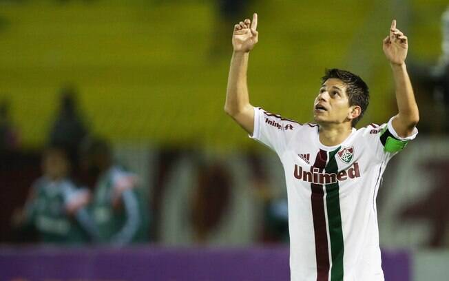 Conca comemora o gol da vitória do Fluminense contra o Santos. Foto: Matheus Andrade/Photocamera