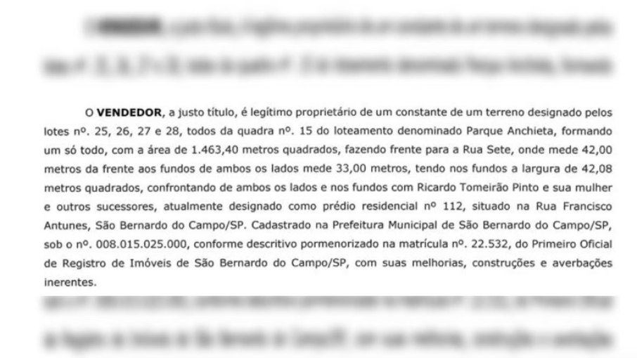 Ele ainda comprou um terreno de 1.463 metros quadrados no Parque Anchieta em outubro do mesmo ano