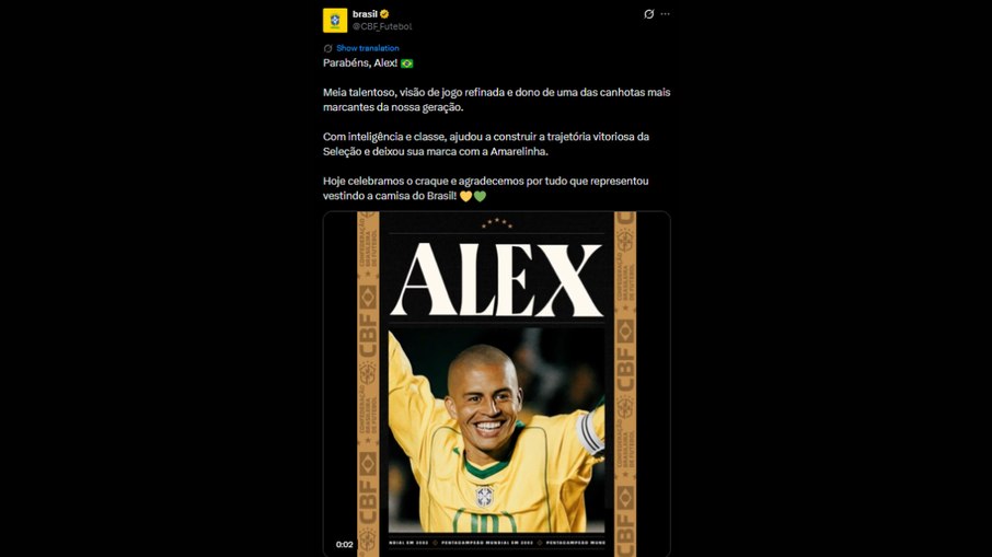 CBF parabenizando Alex por seu aniversário de 48 anos CBF parabenizando Alex por seu aniversário de 48 anos