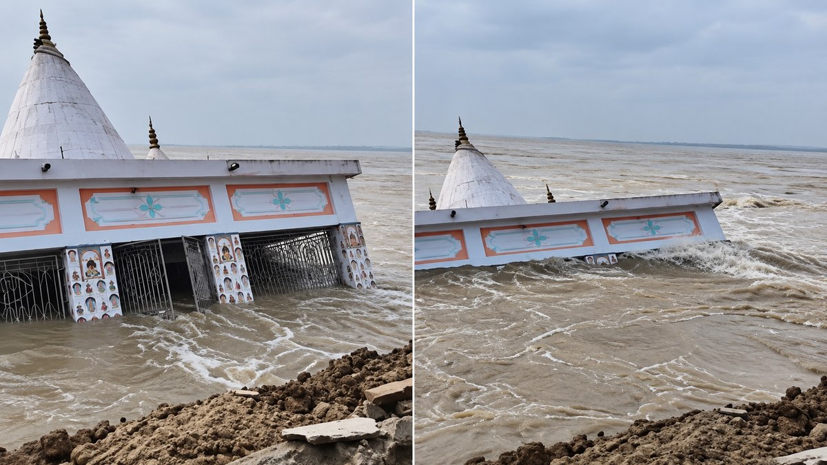 Vídeo: templo centenário cai no Rio Ganges após erosão na Índia - Foto