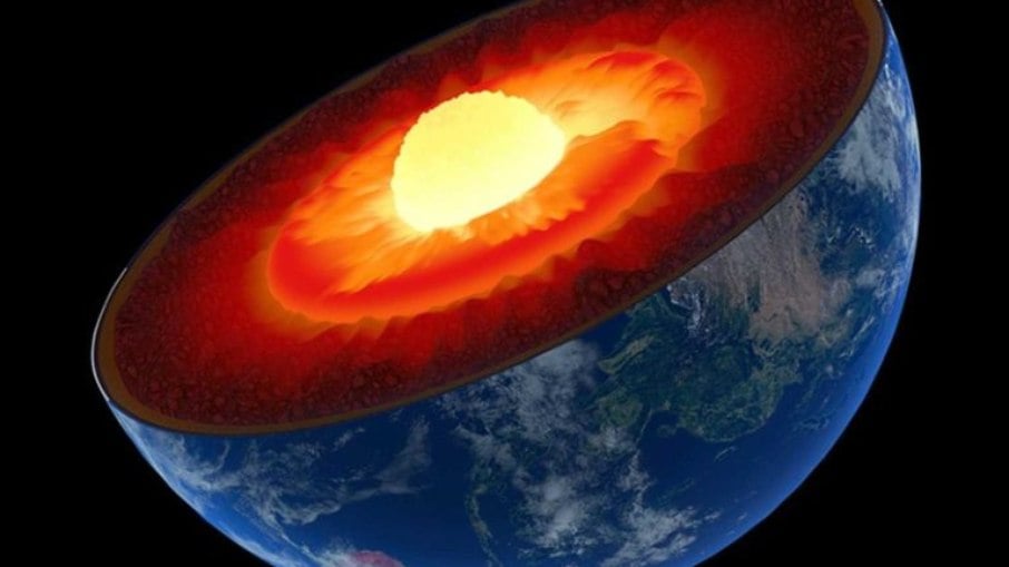 O núcleo da Terra possui um diâmetro de 3,5 mil quilômetros e é principalmente composto de ferro, com uma pequena quantidade de níquel e outros elementos