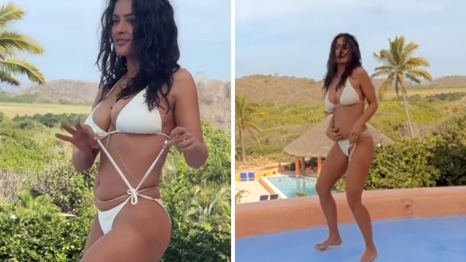 Salma Hayek dança de biquíni aos 58 e impressiona com boa forma Salma Hayek dança de biquíni aos 58 e impressiona com boa forma
