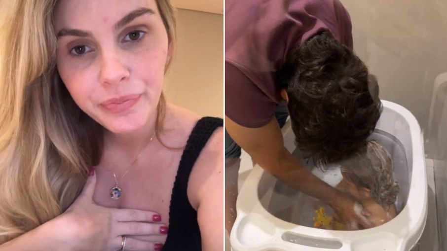 Bárbara Evans rebate seguidora após marido dar banho na filha: 'Louca'