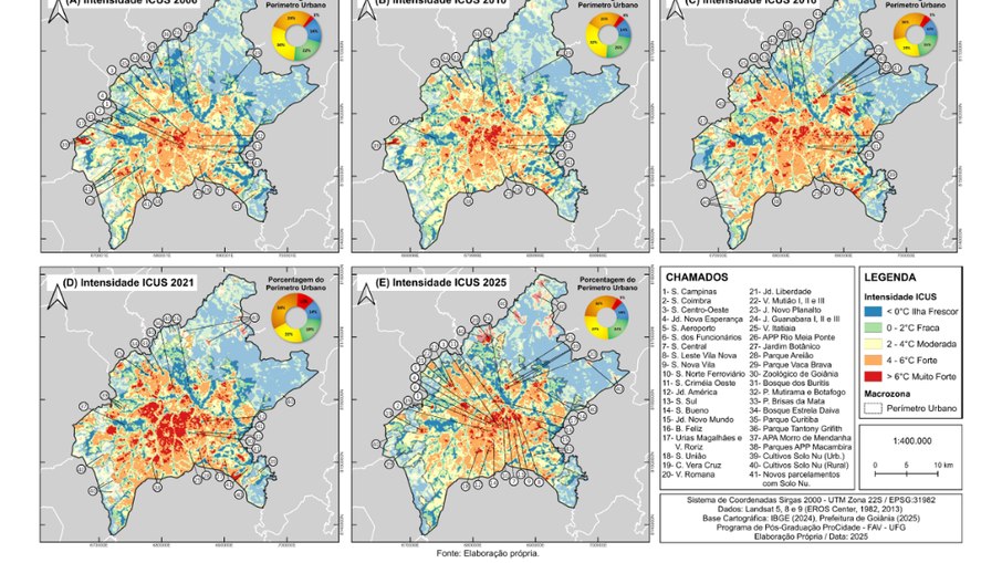 Mapa revela o declínio das ilhas de frescor dentro do perímetro urbano de Goiânia Mapa revela o declínio das ilhas de frescor dentro do perímetro urbano de Goiânia
