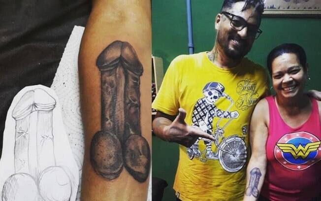 Entre as tatuagens mais faladas está a da dona de casa Rosineia de Aguiar que fez um pênis no braço